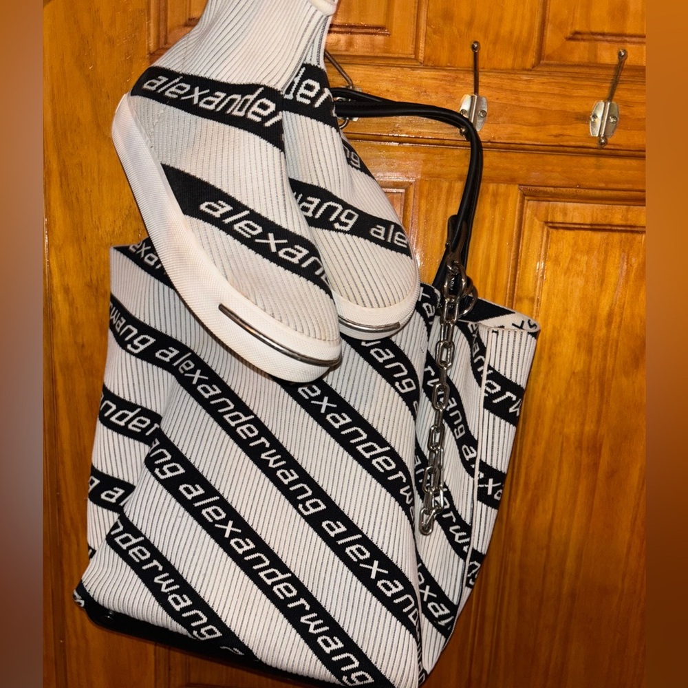Alexander Wang Striped Black and White Tote & Sneakers
